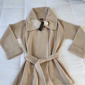 Talbots Beige Knit Cardigan with Wide Collar